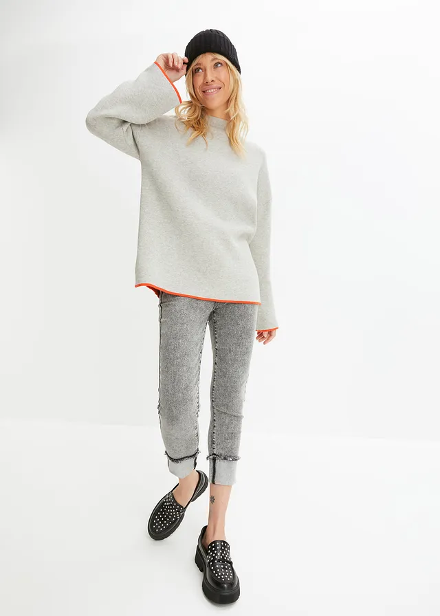 Reversibel trui van fijne knitwear • lichtgrijs gemêleerd-klaproosrood • product-page.page-title-suffix