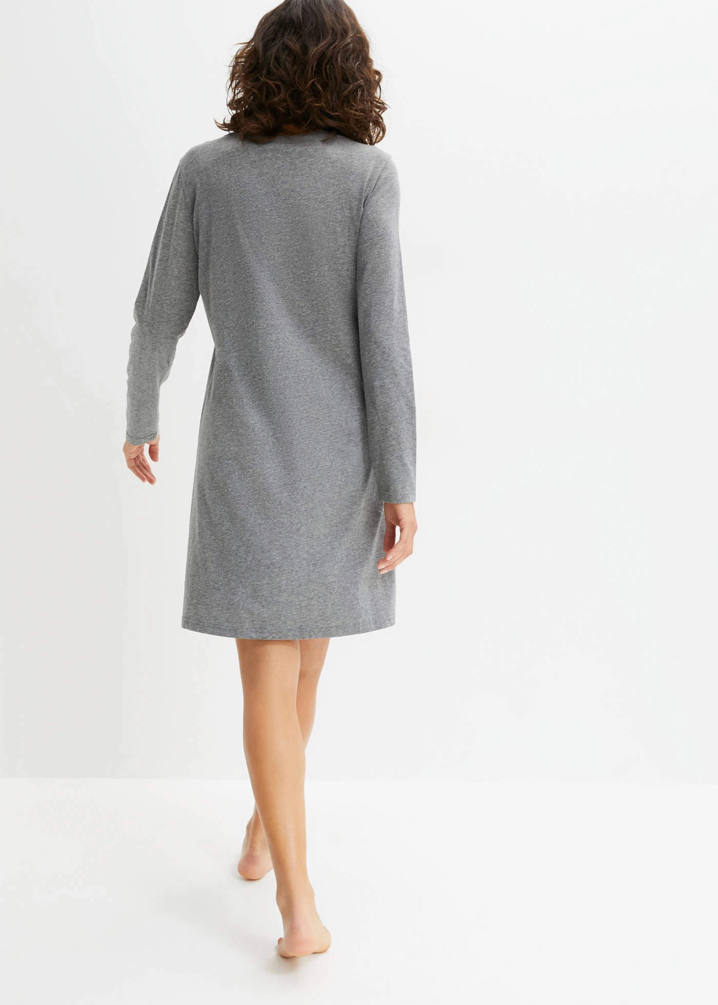 Chemise de nuit courte à manches longues • gris chiné • Boutique bonprix