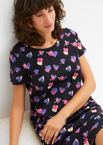 Krótka koszula nocna z czystej bawełny organicznej • różowa magnolia - czarny z nadrukiem • sklep bonprix