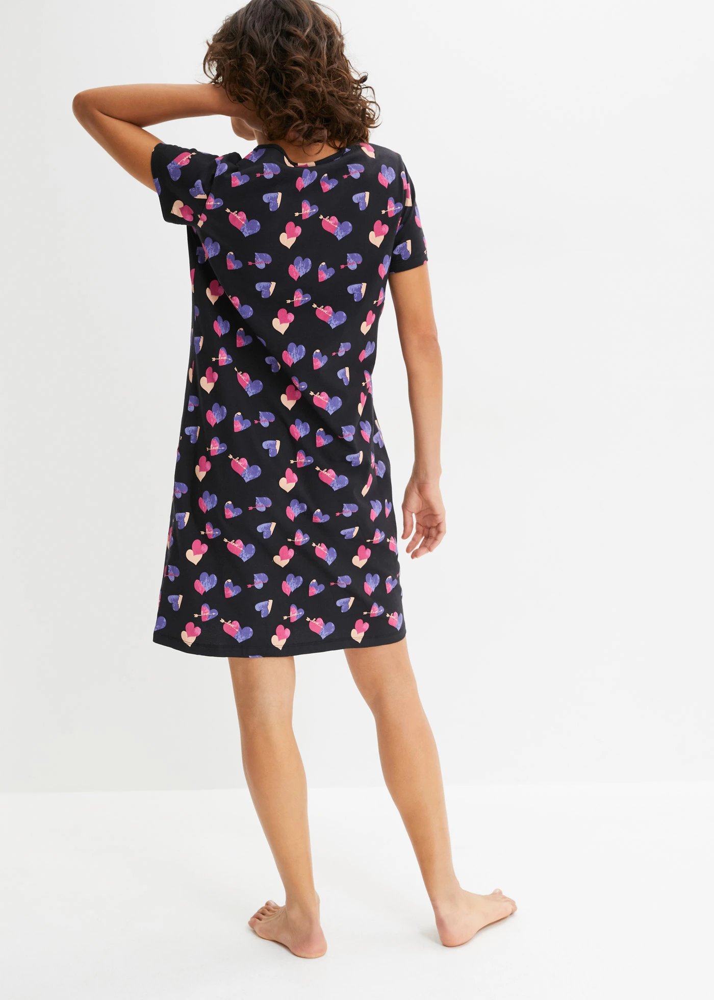 Nočná košeľa, krátka, z čistej bio bavlny • magnóliovo cyklámenová-čierna • obchod bonprix