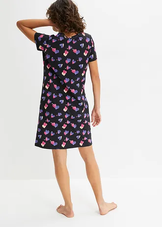 Krátká noční košile z čisté organické bavlny • pink magnólie/černá • bonprix obchod