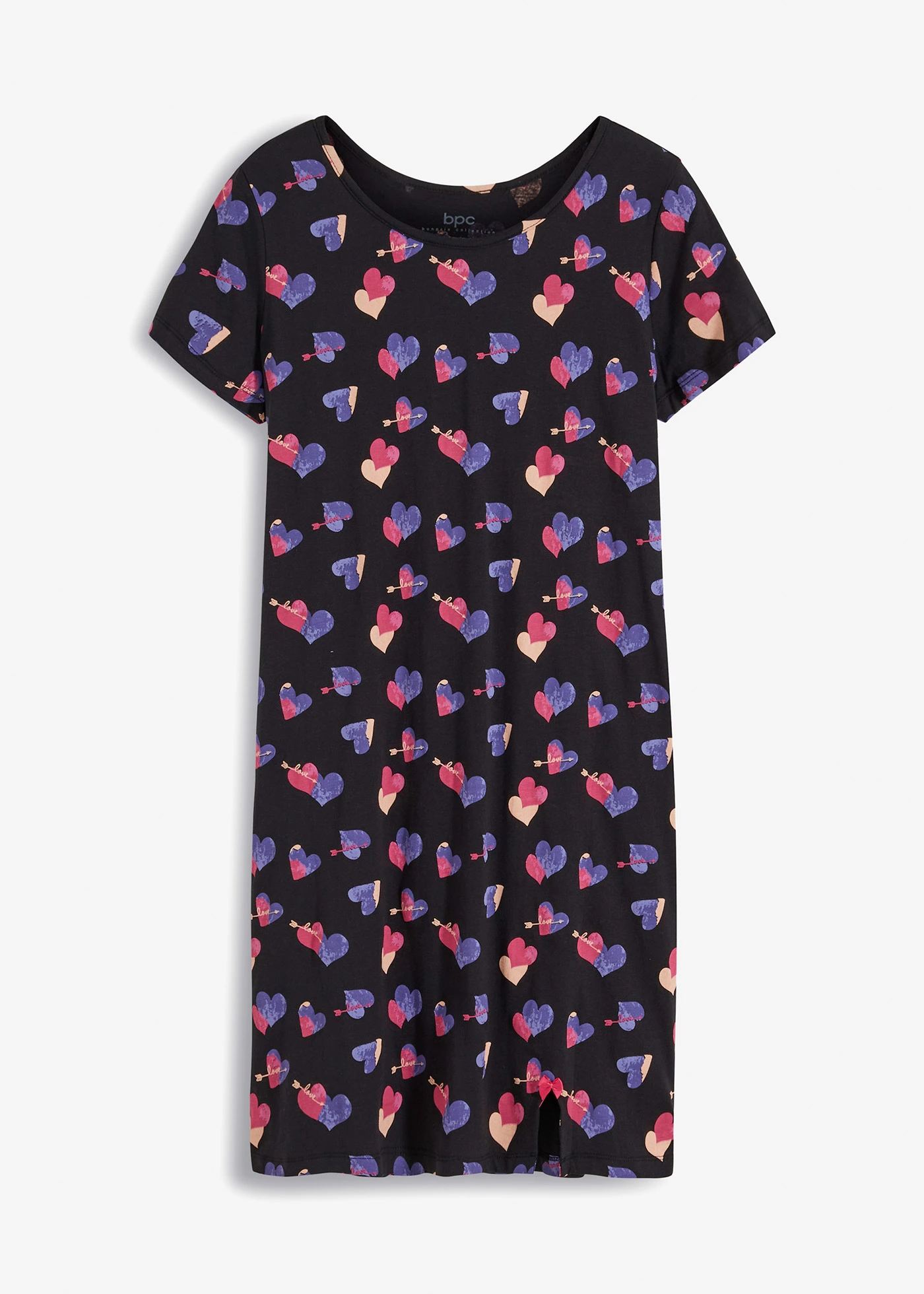 Nočná košeľa, krátka, z čistej bio bavlny • magnóliovo cyklámenová-čierna • obchod bonprix