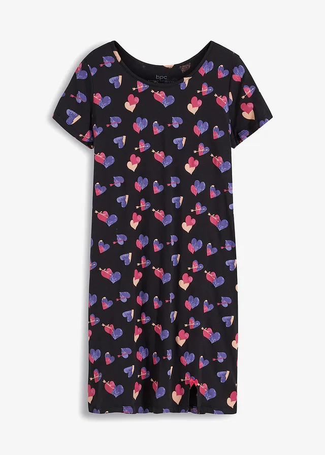 Nočná košeľa, krátka, z čistej bio bavlny • magnóliovo cyklámenová-čierna • obchod bonprix