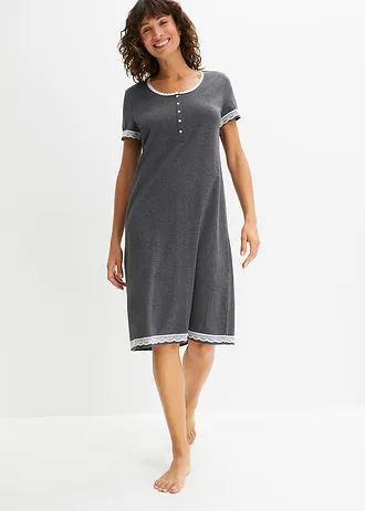 Nuisette avec patte de boutonnage et dentelle • anthracite chiné-écru • Boutique bonprix
