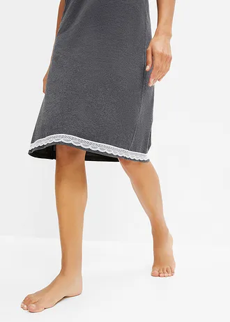 Nachtjapon met knoopsluiting en kant • antraciet gemêleerd-wolwit • bonprix online shop