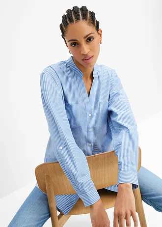 Lange blouse met oprolbare mouwen • middenblauw-wit gestreept • bonprix online shop