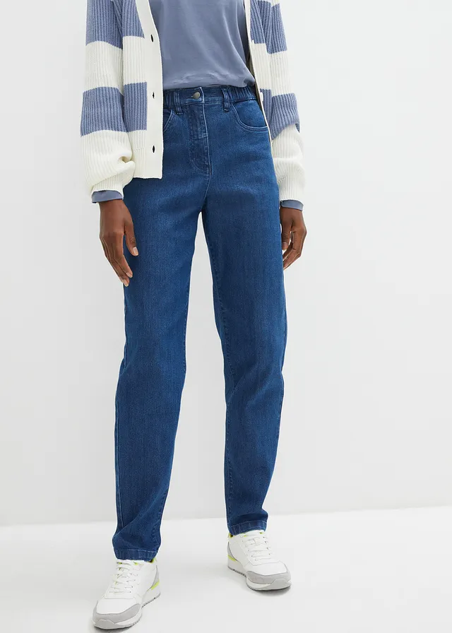 Dżinsy Mom, High Wwaist, ze stretchem, kolor: ciemnoniebieski denim