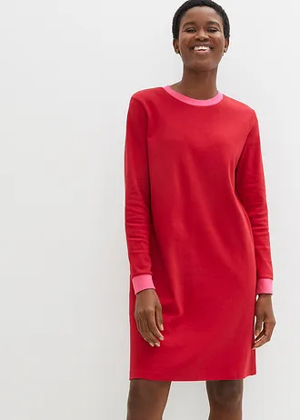 Sukienka mini z ciężkiej bawełny organicznej • czerwony chili - ciemnoróżowy • bonprix obchod