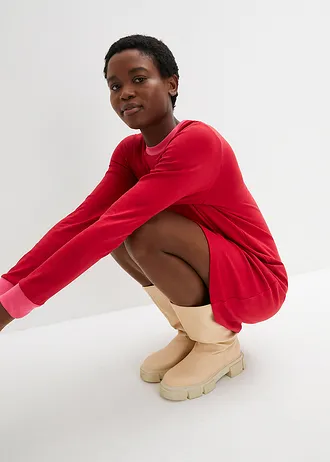 Sukienka mini z ciężkiej bawełny organicznej • czerwony chili - ciemnoróżowy • bonprix obchod