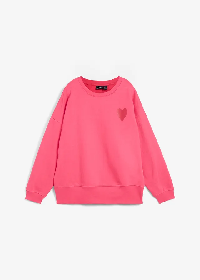 Oversized sweater van biologisch katoen, Kleur: donkerpink-chilirood met print