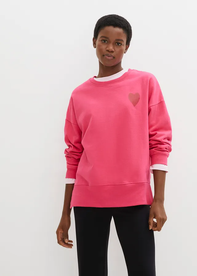 Oversized sweater van biologisch katoen • donkerpink-chilirood met print • product-page.page-title-suffix