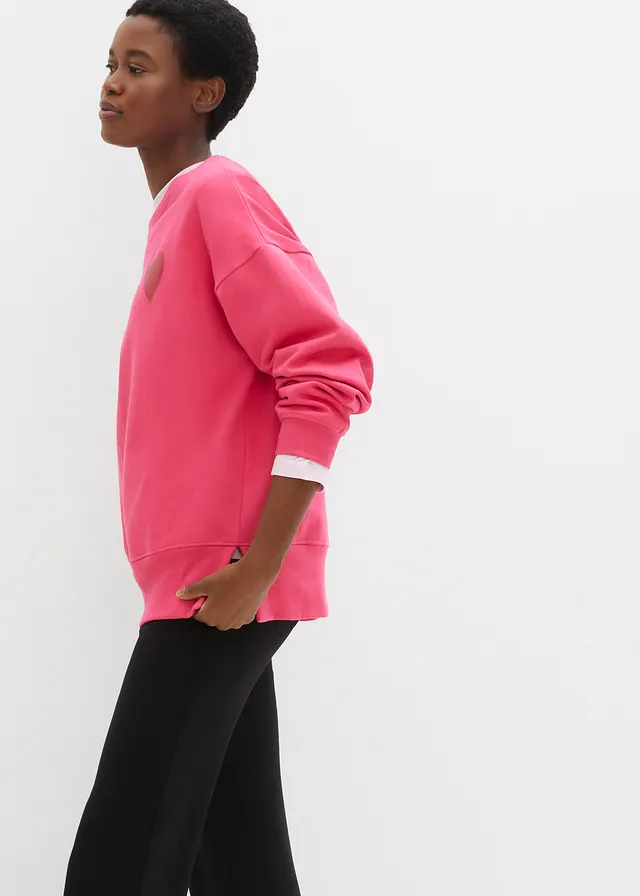 Sweat oversize en coton, Couleur: magenta-rouge piment imprimé