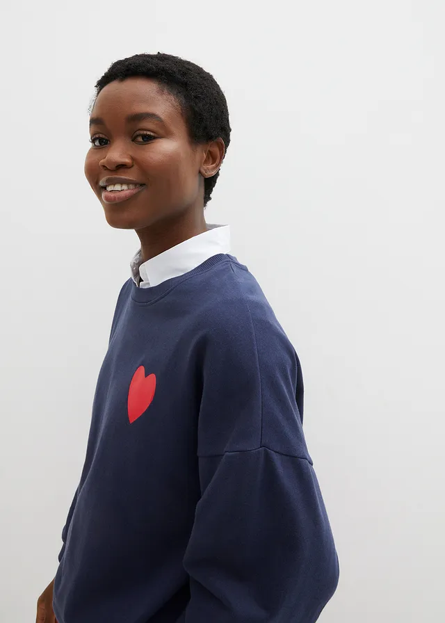 Oversized sweater van biologisch katoen • donkerblauw-aardbeirood • product-page.page-title-suffix