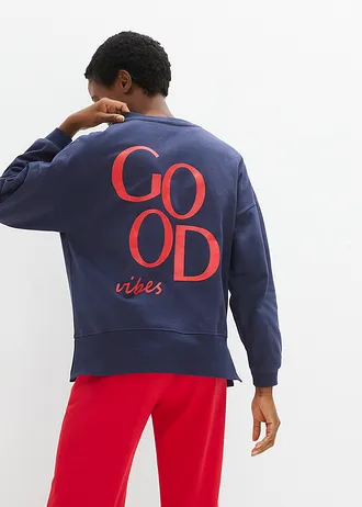 Sweat oversize en coton, Couleur: bleu foncé-fraise imprimé