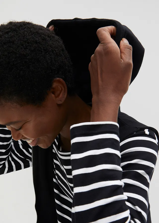 Lange sweat bodywarmer met capuchon • zwart • product-page.page-title-suffix