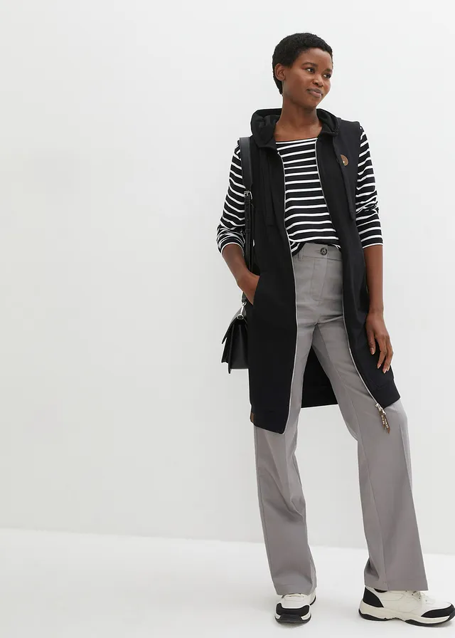 Long gilet sweat sans manches, Couleur: noir