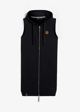 Long gilet sweat à capuche, sans manches