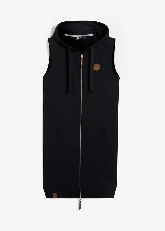 Long gilet sweat sans manches, Couleur: noir