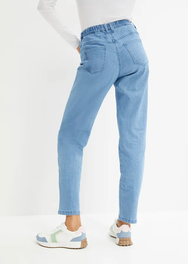 Jean mom taille haute, extensible, Couleur: denim bleu clair