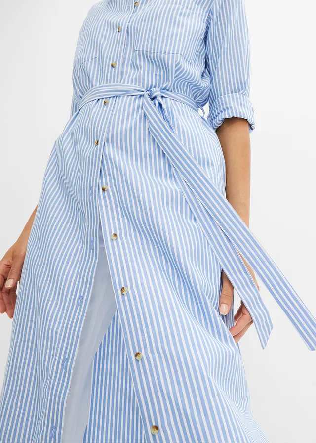 Gestreepte blousejurk met strikceintuur • middenblauw-wit gestreept • product-page.page-title-suffix