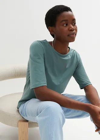 Shirt met boothals, halflange mouw, Kleur: grijsgroen