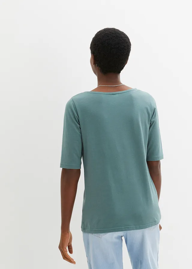 T-shirt à encolure bateau, Couleur: gris vert