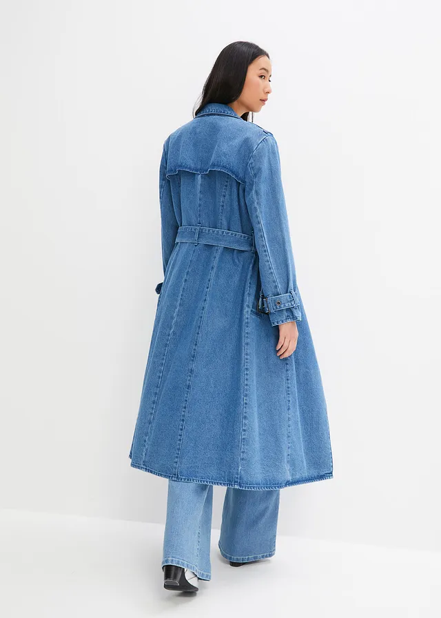 Denim trenchcoat, Kleur: middenblauw denim