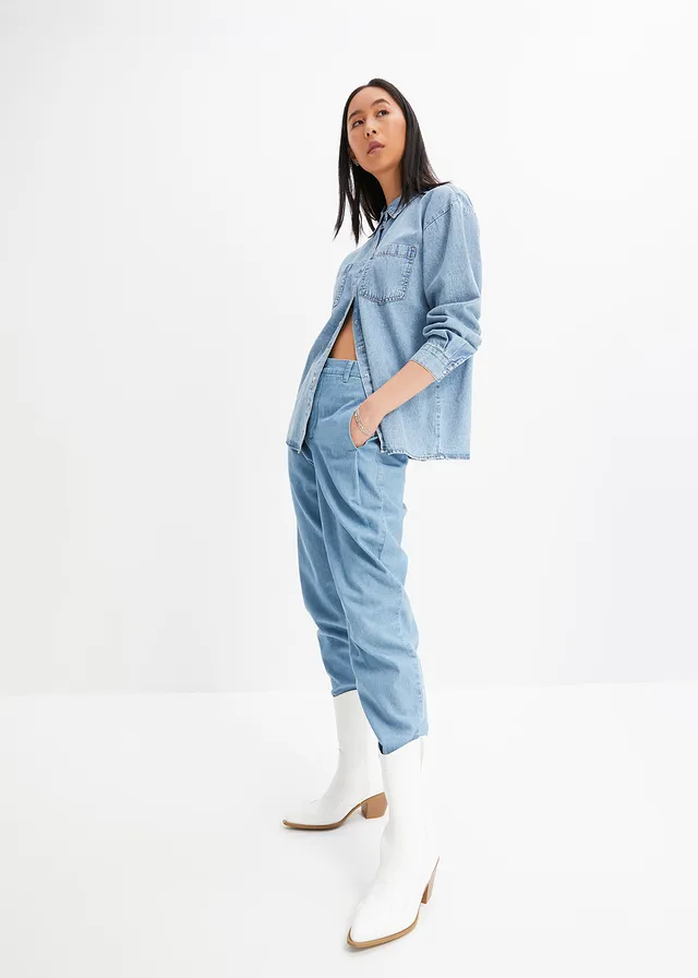 Oversized spijkerblouse, Kleur: blauw denim