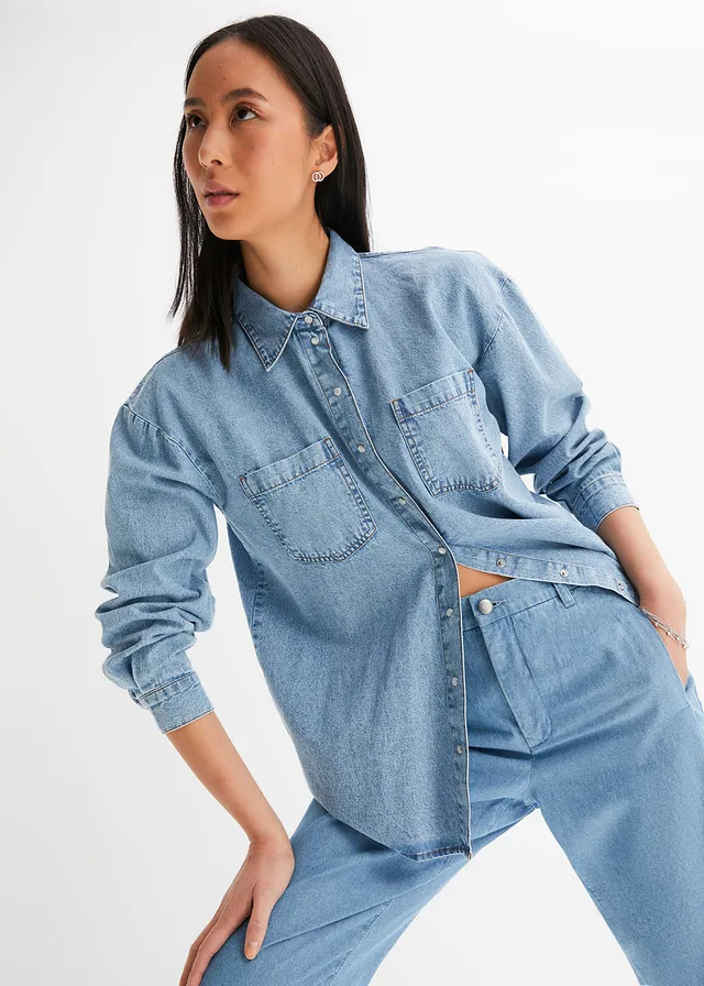 Oversized spijkerblouse, Kleur: blauw denim