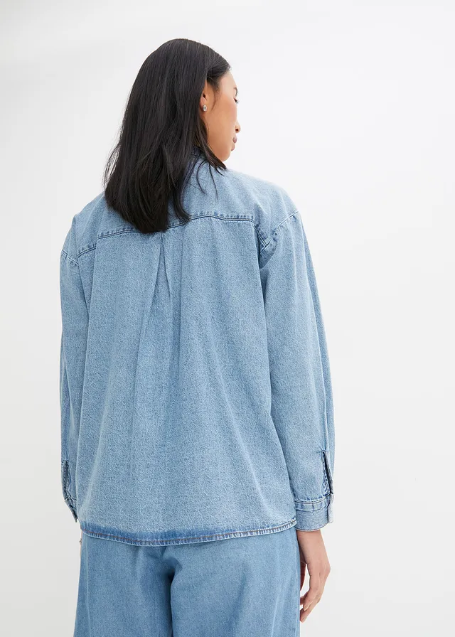 Oversized spijkerblouse, Kleur: blauw denim