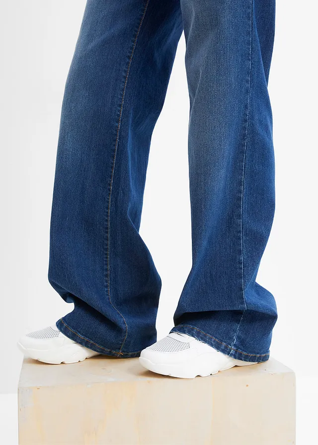 Wide leg jeans mid waist, stretch • blauw denim • product-page.page-title-suffix