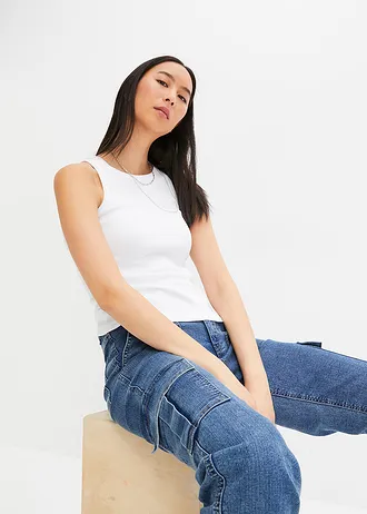 Geribde tanktop • wit • bonprix online shop