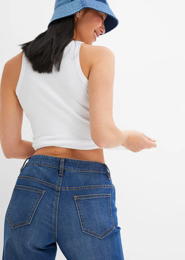 Wide leg jeans mid waist, stretch • blauw denim • product-page.page-title-suffix