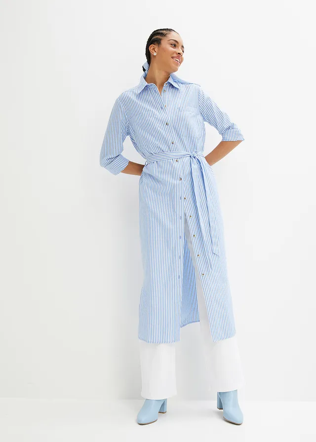 Gestreepte blousejurk met strikceintuur • middenblauw-wit gestreept • product-page.page-title-suffix