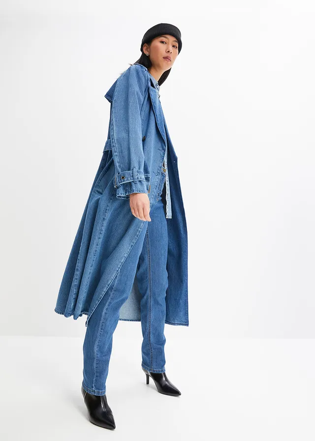 Straight jeans mid waist, stretch, Kleur: blauw denim