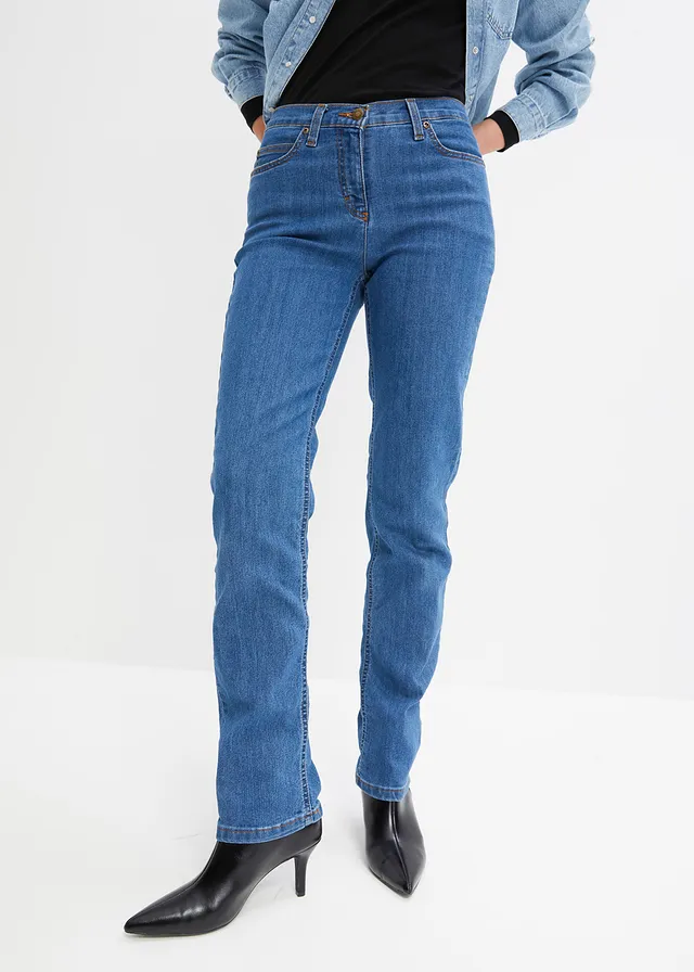 Straight jeans mid waist, stretch, Kleur: blauw denim