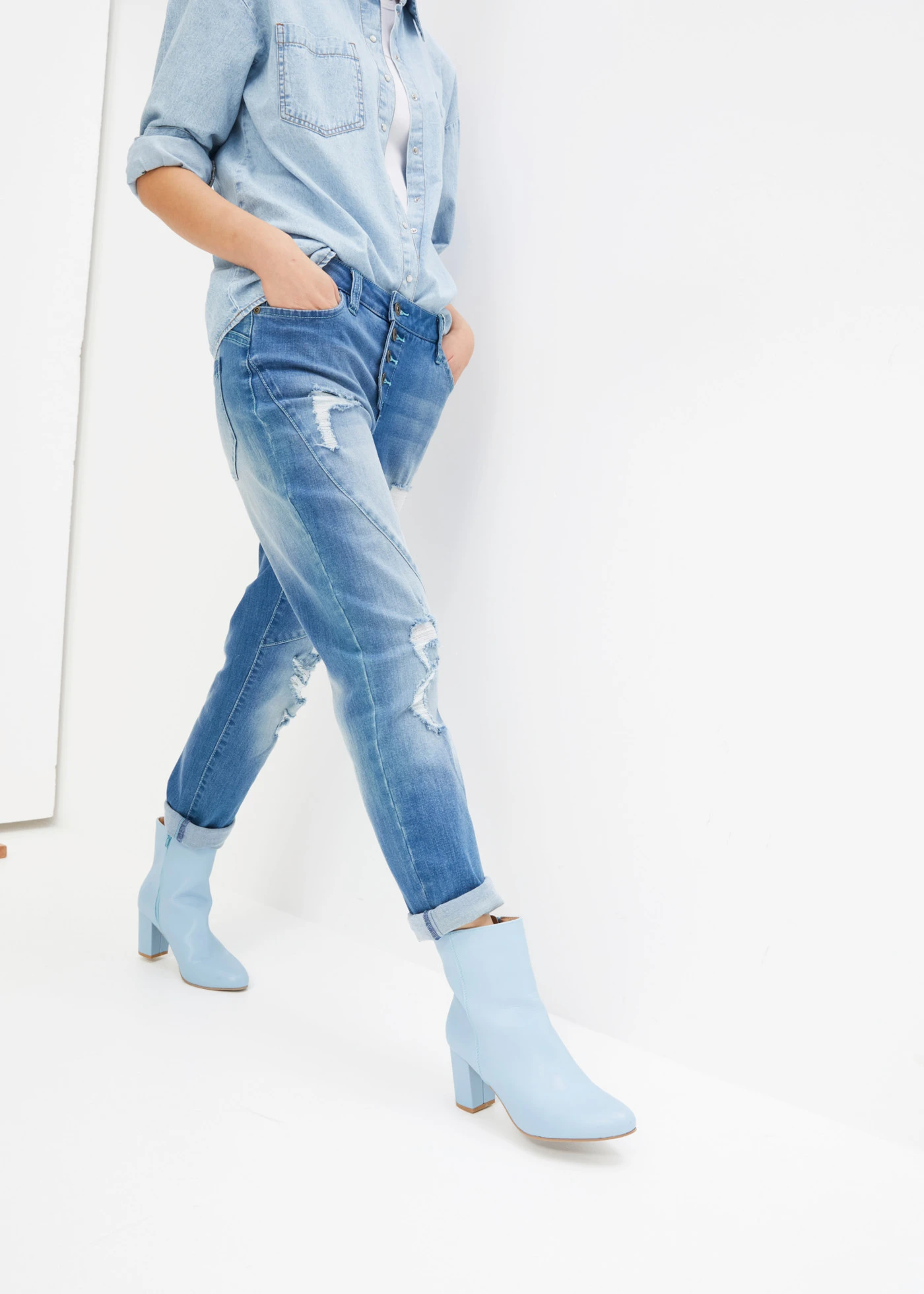 Jean boyfriend taille mi-haute • bleu denim • Boutique bonprix