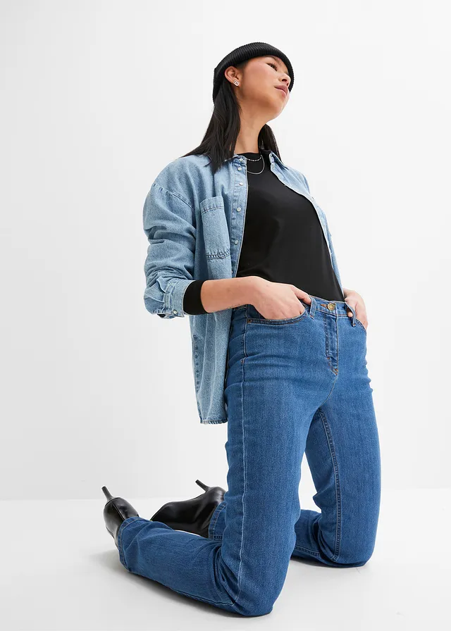 Straight jeans mid waist, stretch • blauw denim • product-page.page-title-suffix