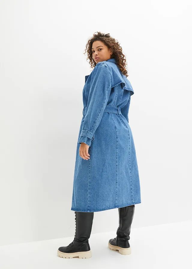 Denim trenchcoat, Kleur: middenblauw denim