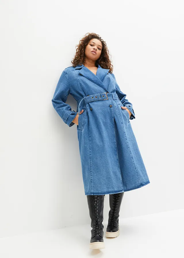 Denim trenchcoat, Kleur: middenblauw denim