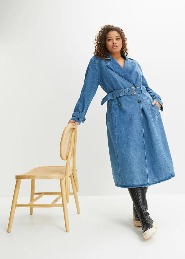 Denim trenchcoat, Kleur: middenblauw denim