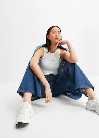 Blugi largi stretch cu talie înaltă, bumbac bio • albastru denim uzat • magazin bonprix