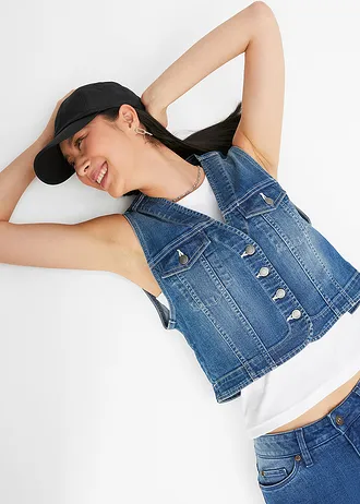 Strečová džínsová vesta • modrá denim used • obchod bonprix