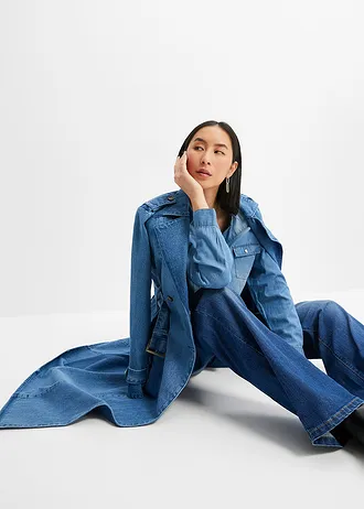 Džínová halenka s patentkami, dlouhý rukáv • středně modrá • bonprix obchod