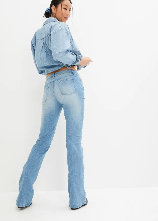 Bootcut jeans mid waist, stretch, Kleur: lichtblauw denim