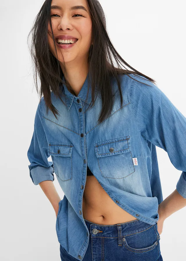 Chemise en jean avec boutons-pression, manches longues • bleu moyen • product-page.page-title-suffix