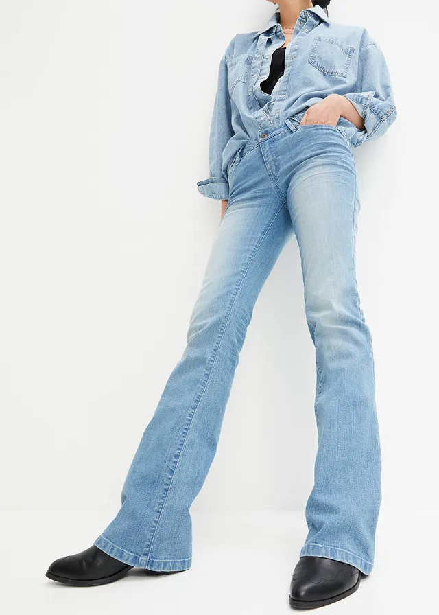Bootcut jeans mid waist, stretch, Kleur: lichtblauw denim