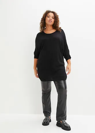 Fijnebreide trui met 3/4 mouwen, Kleur: zwart