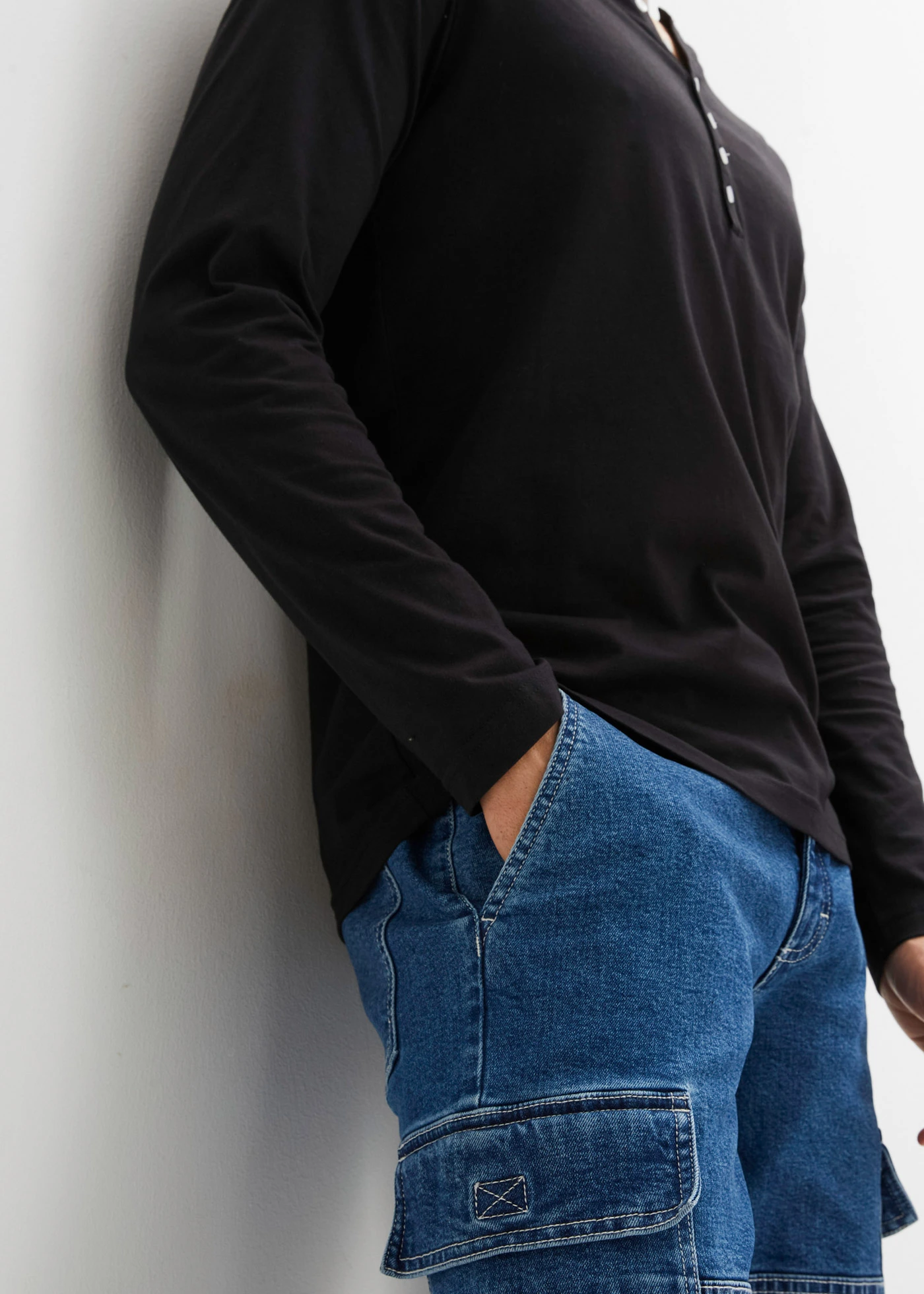 Henley shirt met lange mouwen van puur biologisch katoen, slim fit • zwart/wit • bonprix online shop