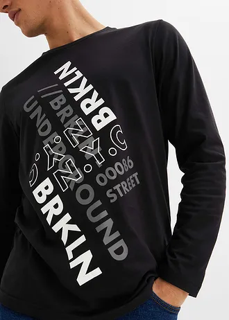 Bluzka z długim rękawem z czystej bawełny organicznej • czarny • sklep bonprix